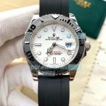 Replica Rolex Yacht-Master Watch | SS White Dial Black Rubber Strap